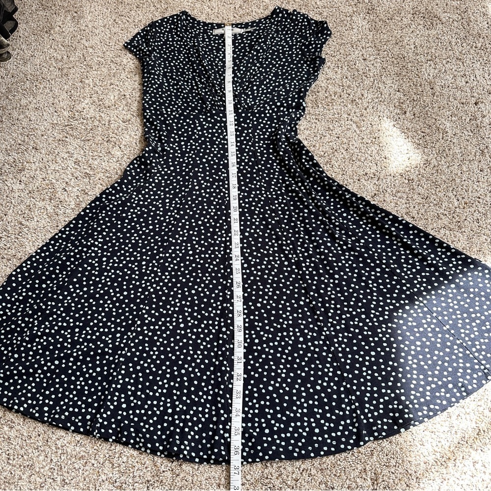 Sade New York Navy Blue Dress Polka Dot Fit Flare Stretch Comfy Casual - Picture 7 of 16